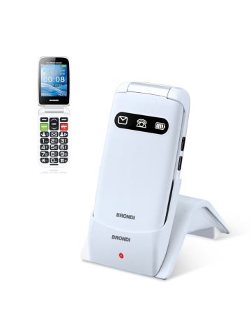 BRONDI AMICO FAVOLOSO (BIANCO METAL) - TELEFONO CELLULARE PER ANZIANI - TASTO SOS - TORCIA - CONTROLLO REMOTO - ANNUNCIO VOCALE